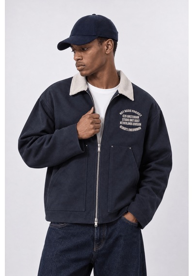 Respire Erkek Not Basic Project Baskılı Oversize Ceket Lacivert