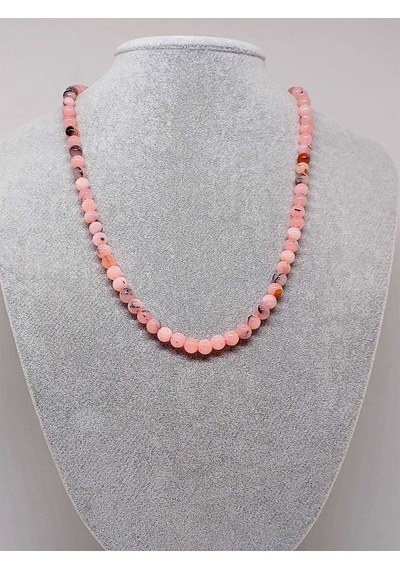 Pembe Siyah Alacalı Opal Taşı Kolye 6 MM Sabit Klipsli Yeşil