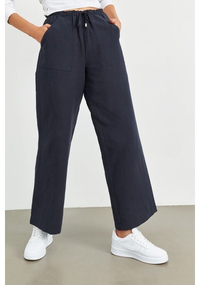 Stella Pulvis Lacivert Beli Lastikli Keten Basic Pantolon Lacivert