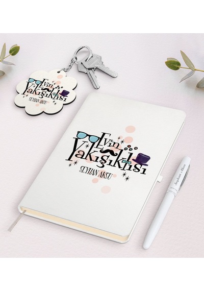 Kişiye Özel Evin Yakışıklısı Beyaz Defter Kalem Ve Anahtarlık Hed N11.11736