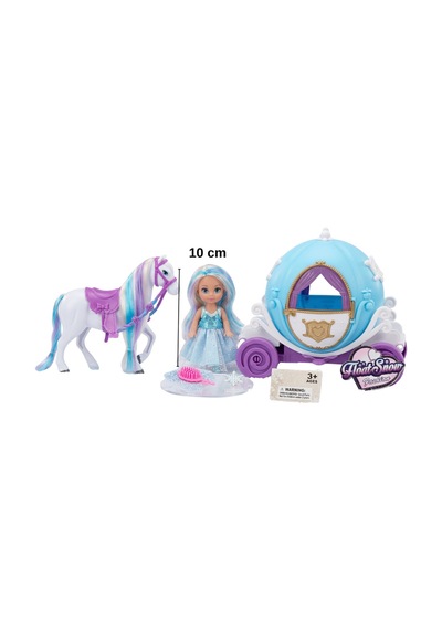 Kış Prensesi Ve At Arabası Oyuncak Seti - 10 Cm Bebek, Renkli Yeleli At Ve Tarak Aksesuarlı