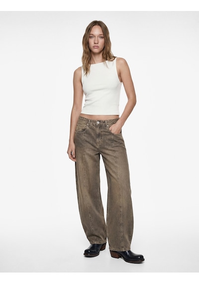 Koton Kolsuz Kayık Yaka Slim Fit Crop Bluz Ekru 6sal30061ık Ekru
