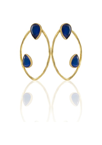 Kadir Jewellery 22 Ayar Altın Kaplama Geometrik Küpe -el İşçiliği Ve Hipoalerjenik Küpe Parlement Mavisi