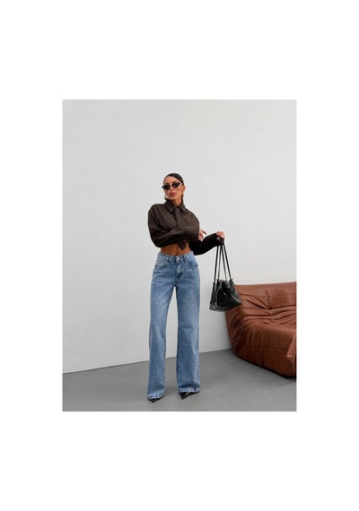 Kene Jeans Buz Kar Ön İşlemli Tam Kalıp Bol Paça Denim/kot Pantolon Jeans Buz Kar