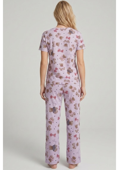 Siyah İnci Mevsimlik İnce Örme Pijama Takım 8017 Lila Ayıcık