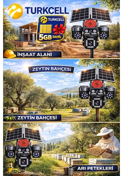Onqam On-sg4474 12mp 4 Lens 4g Çift Solar Panel Hieasy Aov Sürekli Kayıt Gece Görüş Çift Yönlü Ses Turkcell Sim Kart