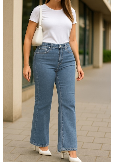 Cedy Denim Cedy Denım - Kadın Büyük Beden İspanyol Paça Yüksek Bel Skinny Fit Likralı Pantolon C628 Buz Mavisi