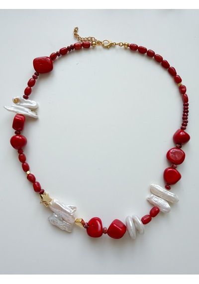 Mercan - İnci Kolye Gold