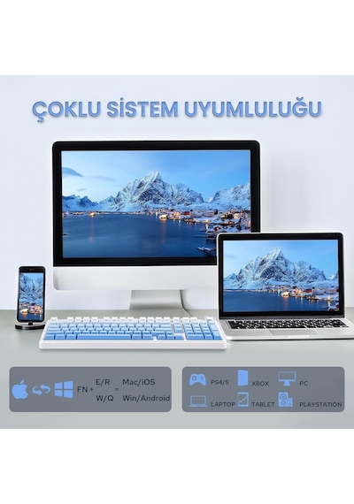 Aula F99 Pro 3 Modlu Rgb Hot Swap Mekanik Nimbus V3 Switch Kablosuz Makrolu Klavye Gradyan Mavi