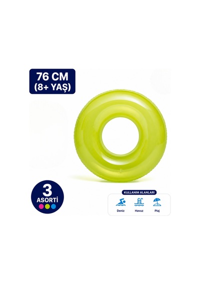 Mainshop Intex Şeffaf Renkli Çocuk - Yetişkin Deniz Simidi 76 Cm 8+ Yaş Havuz Simidi M- 59260