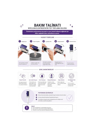 Lexroo Myclean Elektrostatik Tüy Toplama Rulosu Hazneli Yeniden Kullanılabilir Tüy Toplayıcı