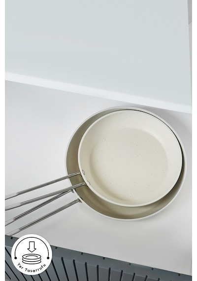 Emsan Biogranit White Stone Yanmaz Yapışmaz 2'li Tava Set Gri