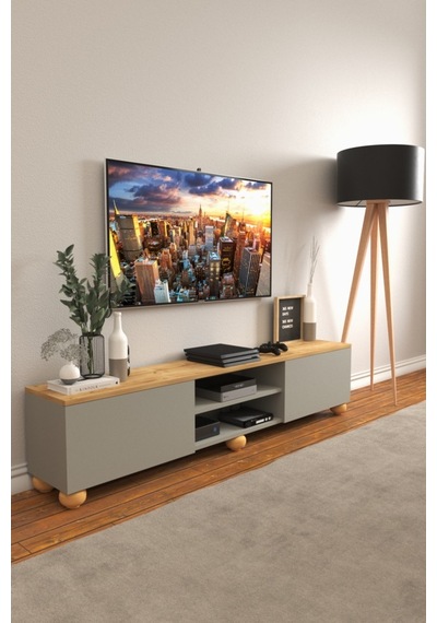 B3 Concept Nort Serisi Koyu Gri & Safir Meşe 2 Kapaklı Tv Ünitesi