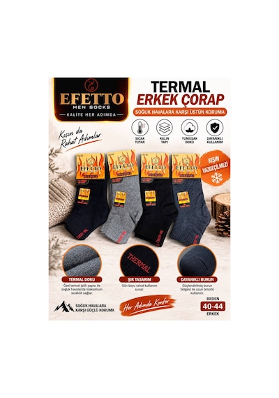 Efetto Patik Havlu Dikişsiz Çorap Kışlık Thermal 6'lı Çok Renkli Çok Renkli