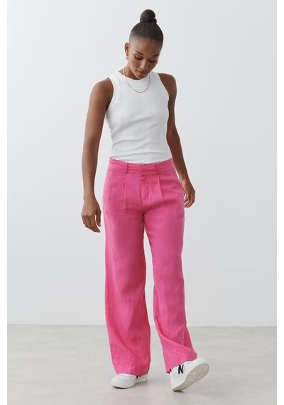 Madmext Pembe Kemerli Bol Paça Kadın Pantolon Mg2021-pembe Pembe