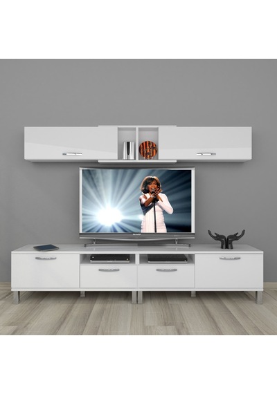 Decoraktiv Eko 5220 Mdf Krom Ayaklı Tv Ünitesi Tv Sehpası Beyaz