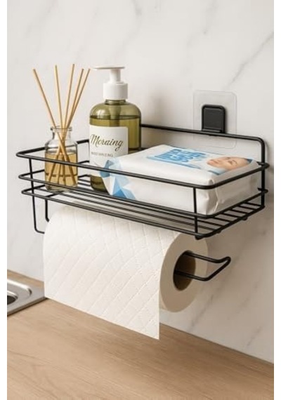 Sas Haus Yapışkanlı Raflı Kağıt Rulo Havluluk Peçetelik Solo Kağıtlık Banyo Mutfak Düzenleyici Raf Siyah Shr Siyah 25 X 15 -