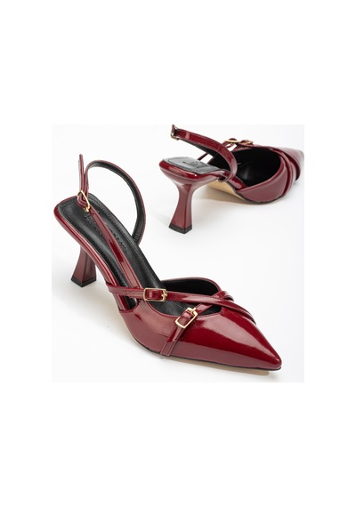 St-005 Bordo Rugan Günlük 7 Cm Topuklu Bayan Ayakkabı Bordo