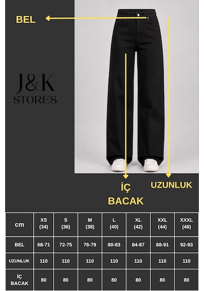 J&kstores Kadın Yüksek Bel Bol Paça Jean Kot Palazzo Pantolon Siyah