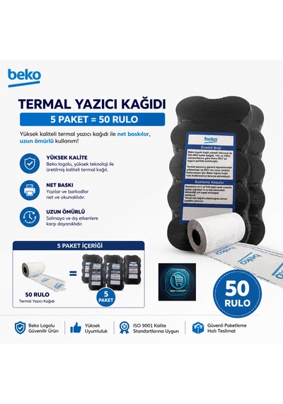 X30 Tr - 300 Tr - 220 Tr - 400 Tr Yazarkasa Termal Pos Rulosu 5 Paket - 50 Adet