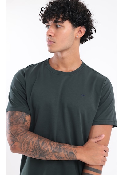 Rowinger Modal İnterlock Kumaş Minimal Logolu Bisiklet Yaka Erkek Spor T-shirt Darkgreen