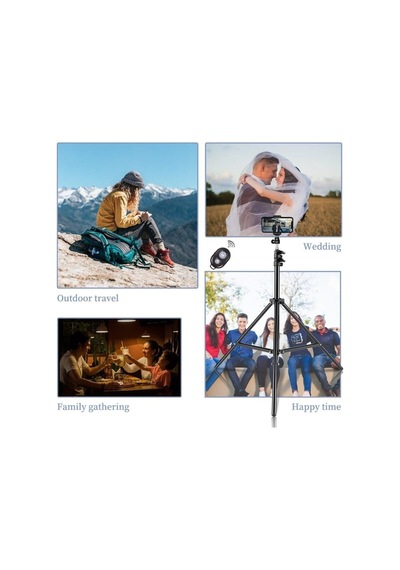 Bluetooth Kumandalı Tripod 2.1 Mt 360 Döner Başlıklı Telefon Tutucu Ring Light Stüdyo Lamba Ayağı