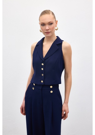 Sateen Eva Yelek - Lacivert-136984 Lacivert