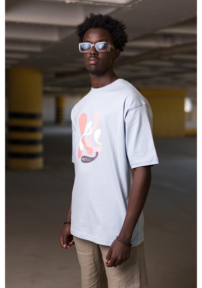 Bisiklet Yaka  Önü Baskılı Oversize Geniş Model T-shirt 001