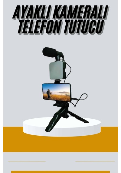 Tripod - 20 - Telefon Tutucu Kumandalı Mikrofon Led Işık Vlog - Muratech - Video Kayıt Çok Renkli