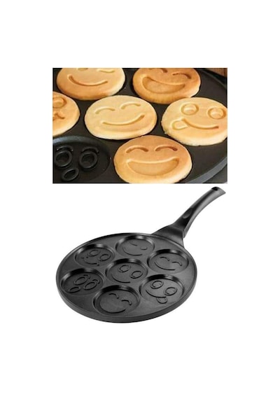 Döküm Granit Kaplama Emoji Pankek Tavası Pancake Siyah 28cm