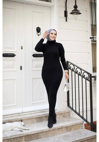 Hira Life Fashion Kadın Elbise Tesettür Giyim Balıkçı Yaka Ve Dar Kesim Triko Kalem Elbise Siyah Siyah Hira Life Fashion Kadın Elbise Tesettür Giyim Balıkçı Yaka Ve Dar Kesim Triko Kalem Elbise Siyah Siyah