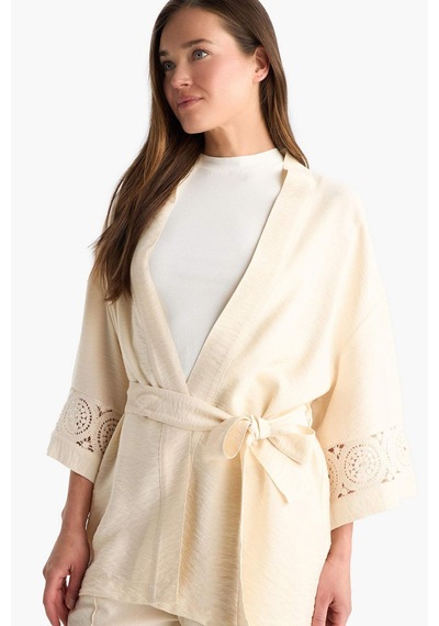 DeFacto Regular Fit Uzun Kollu Kuşaklı Kimono F0986AX25SMBG677