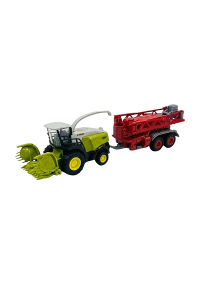 Diecast Metal Silaj Makinesi Ve Römork Seti - Oyuncak Biçerdöver Çiftlik Aracı - Yeşil Traktör