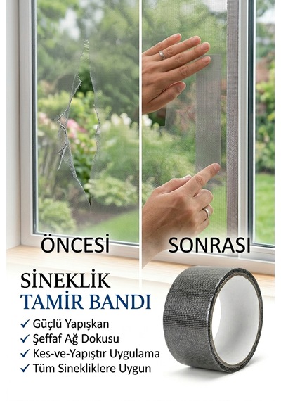 Sineklik Tamir Bandı 48mm X 2m Kolay Uygulama Yırtık Sineklik Onarıcı Bant Ölçüler - 48 x 30 CM