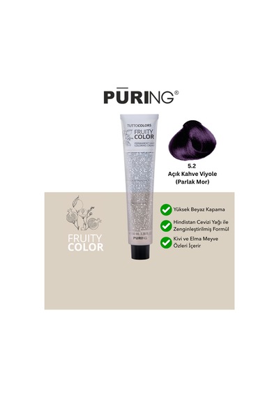 Purıng Fruity Color Meyve Asitli Profesyonel Krem Saç Boyası 100ml - 5.2 Açık Kahve Viyole Parlak Mor