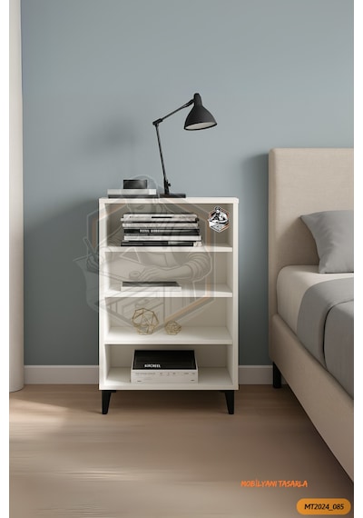 Tamamı Mdf 4 Raflı Siyah Ayaklı Modern Dergilik/kitaplık