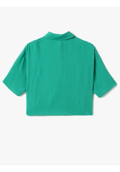 Koton Cep Detaylı Kısa Kollu Viskon Crop Oversize Gömlek Yeşil 5sak60244pw Yeşil