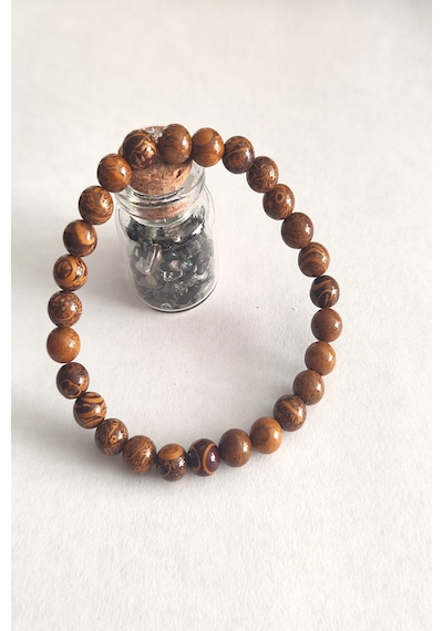 Sertifikalı 6 Mm Koyun Odun Jasper Doğaltaş Bileklik 011 - Kahverengi