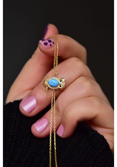 Papatya Silver 925 Ayar Gümüş Gold Kaplama Mavi Opal Baykuş Bileklik
