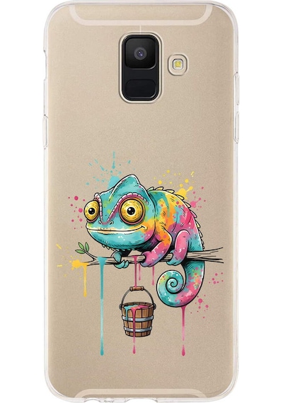 Samsung Galaxy A6 2018 İle Uyumlu Splash Bukalemun Tasarımlı Şeffaf Silikon Kılıf Şeffaf