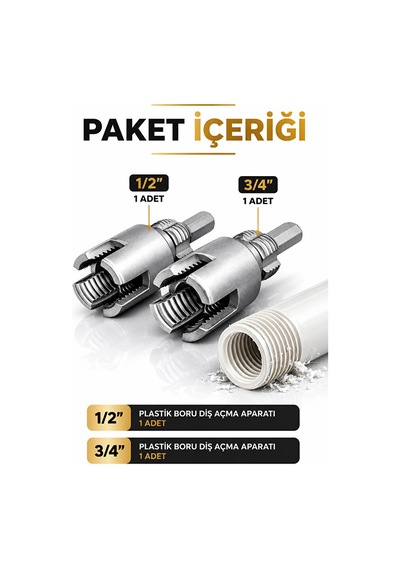 İç Dış Plastik Boru Diş Açma Seti 2 Li 1/2 Ve 3/4 İnç Borulara Uy