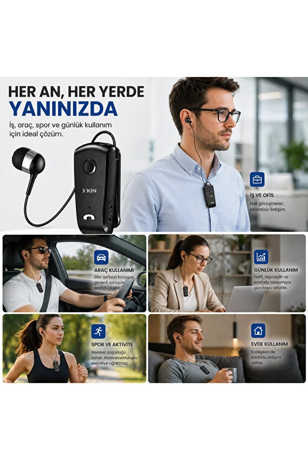 Xk-bm01 Xkın Makaralı Bluetooth Kulaklık Kablosuz Tekli Yaka Tipi Siyah