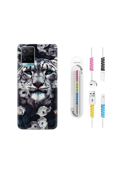 Vivo Y33S Kılıf Kablo Koruyuculu Flowers Snow Leopard 1335