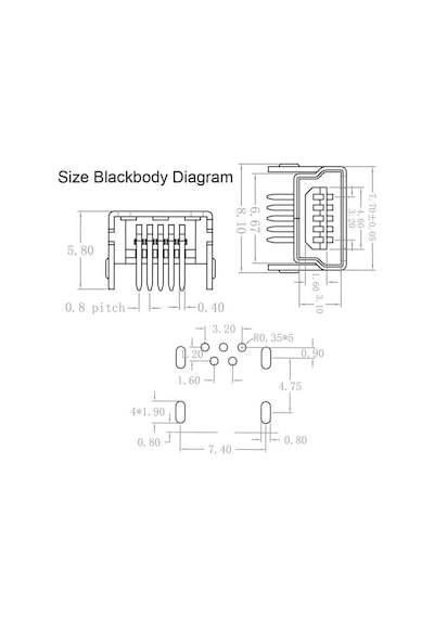 Koodmax-5 Pin Mini Usb Soket Usb Type-B 90 Derece Konnektör Lehimlik 5'Li