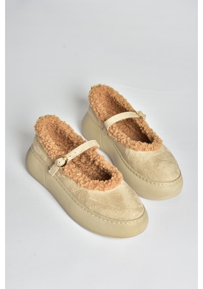 Fox Shoes V811269502 Bej Süet İçi Kürklü Günlük Kadın Ayakkabı Bej