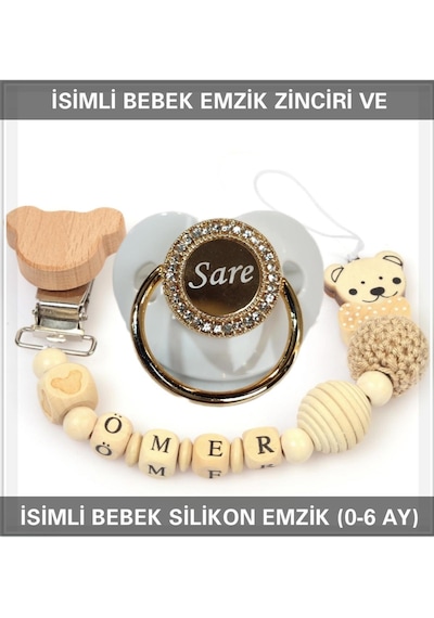 Sahi Aksesuar İsimli Bebek Emzik Zinciri ve Bebek Silikon Emzik BEZYI241 Pembe
