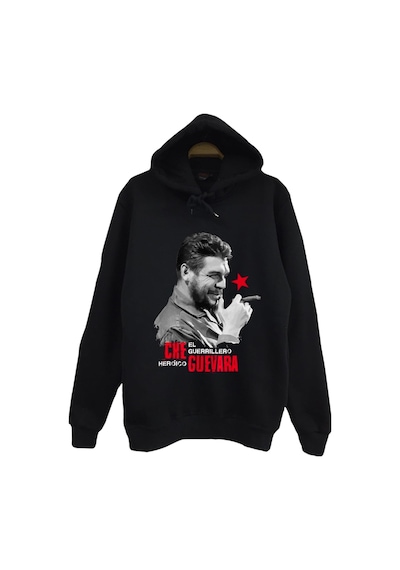 Che Guevera Baskılı Unisex %100 Pamuk Siyah Kapüşonlu Sweatshirt Siyah