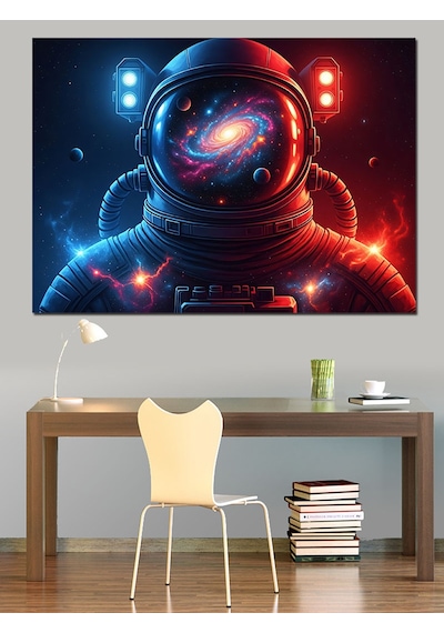 Galaksi Yansımalı Astronot Kaskı Dekoratif Kanvas - Mdf Ahşap Tablo
