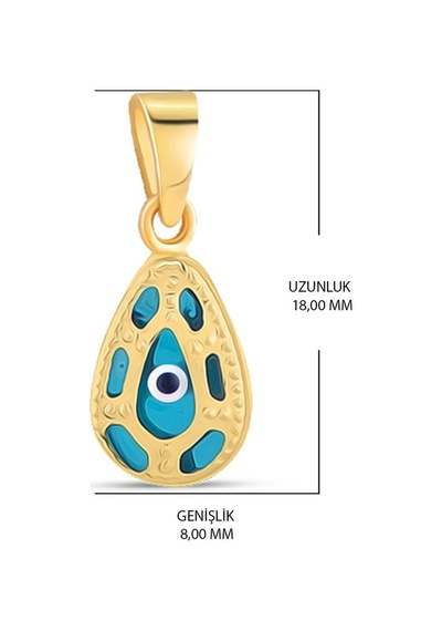 Moom Mücevherat 14 Ayar Altın Nazar Boncuklu Göz Kolye Ucu Damla Motif Desenli