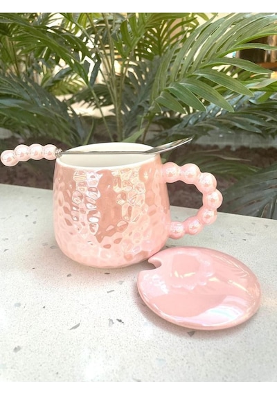 İnci Kupa Mug Pembe-kupa Kapak Ve Kaşık
